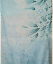 Load image into Gallery viewer, Sky Blue Leaves Hand Painted Saree With Blouse Piece