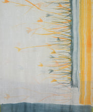 Load image into Gallery viewer, Yellow & Grey Flower Hand Painted Saree With Blouse Piece