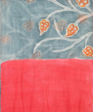 Load image into Gallery viewer, Orange Flower Hand Painted Saree With Blouse Piece