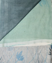Load image into Gallery viewer, Green & Blue Flower Hand Painted Saree With Blouse Piece
