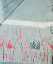 Load image into Gallery viewer, Orange & Grey Flower Hand Painted Saree With Blouse Piece