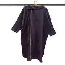 Load image into Gallery viewer, Navy Blue Band Collar Lotus Design Dress