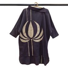 Load image into Gallery viewer, Navy Blue Band Collar Lotus Design Dress