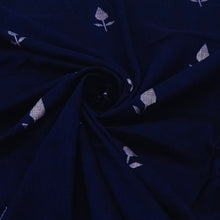 Load image into Gallery viewer, Navy Blue With White Jamdani Leaf Motif Fabric