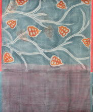 Load image into Gallery viewer, Orange Flower Hand Painted Saree With Blouse Piece