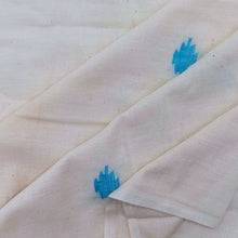 Load image into Gallery viewer, White With Blue Jamdani Leaf Motif Fabric
