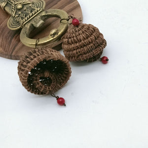 Palm Fibre With Red Seeds Earring