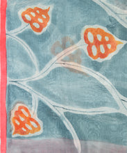 Load image into Gallery viewer, Orange Flower Hand Painted Saree With Blouse Piece
