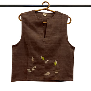 Applique Brown Eri Silk Top