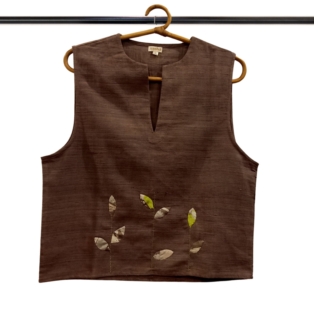 Applique Brown Eri Silk Top