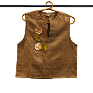 Applique Mustard Yellow Eri Silk Top