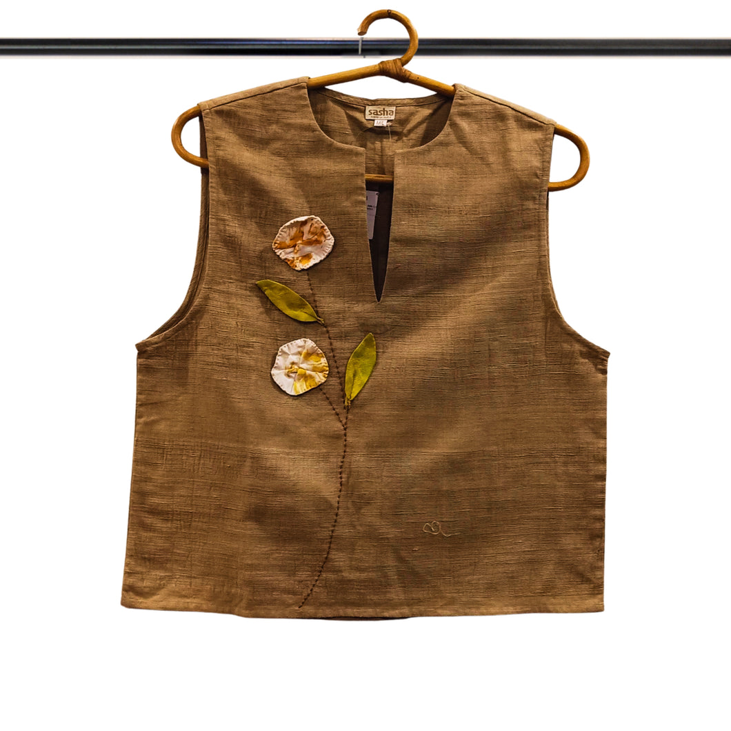 Applique Mustard Yellow Eri Silk Top