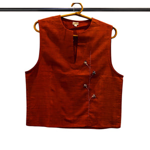 Applique Red Eri Silk Top