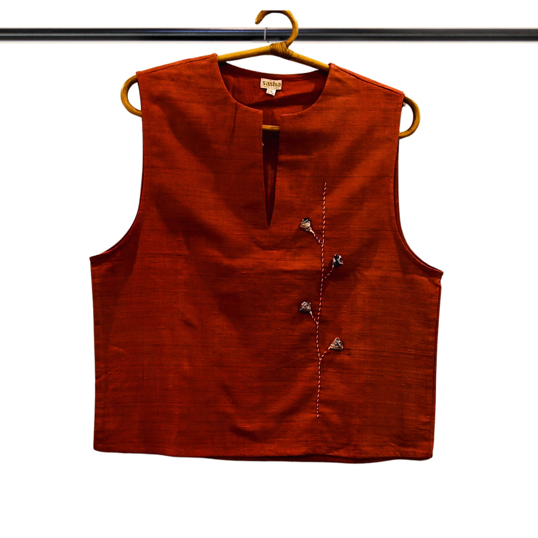 Applique Red Eri Silk Top