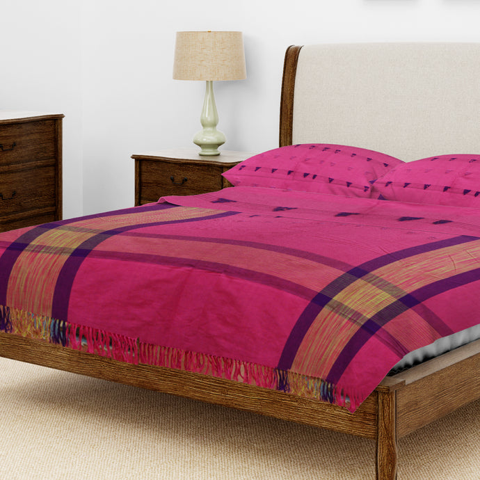 Pink With Purple Buti & Border Bedcover