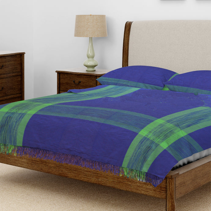 Plain Navy Blue With Green Border Bedcover