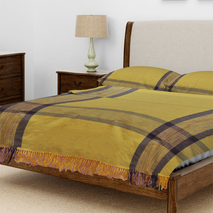 Yellow With Brown Border Bedcover