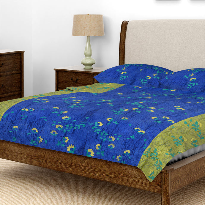 Floral & Leaves Design Kantha Embroidery Bedcover