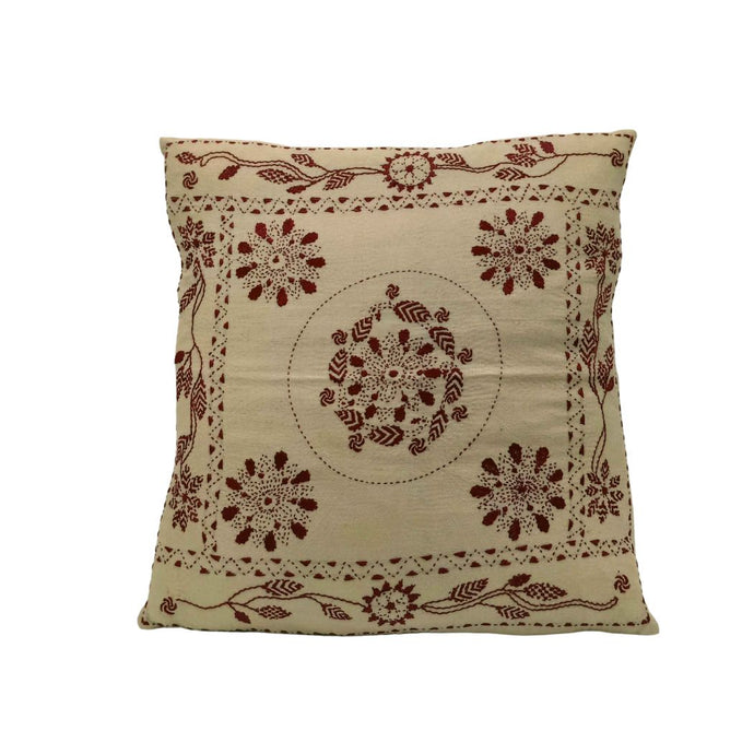 Beige Floral & Leaves Design Cushion Cover