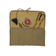 Load image into Gallery viewer, Beige Flower Design Jewellery Pouch
