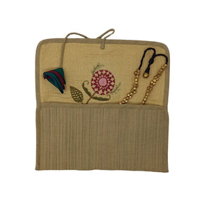 Beige Flower Design Jewellery Pouch