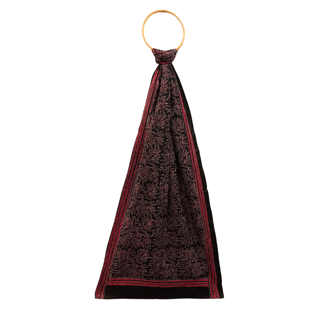 Black Colour Base With Red Border Kantha Stitched Stole