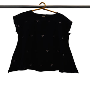 Black Jamdani Motif Flare Top