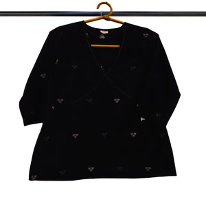 Black Jamdani Motif Wrap Top