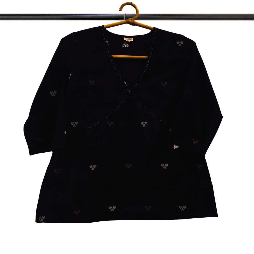 Black Jamdani Motif Wrap Top