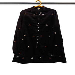 Black  Long Sleeve JamdanI Motif Top