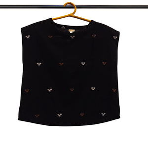 Black Sleeveless Jamdani Motif Top