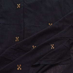 Black With Golden Zari Jamdani Motif Fabric