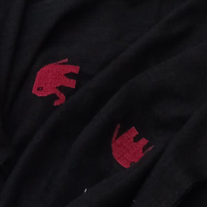 Black With Red Elephant Jamdani Motif Fabric