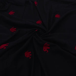 Black With Red Elephant Jamdani Motif Fabric