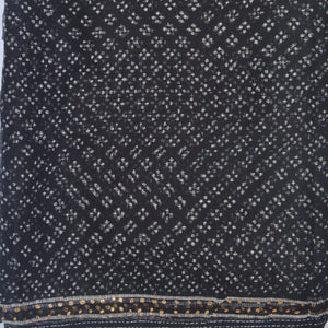 Black With White Printed Kota Saree