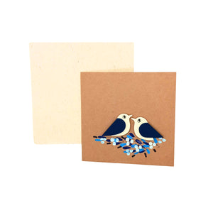 Blue Birds On Flowers Design Greeting Card With Envelope