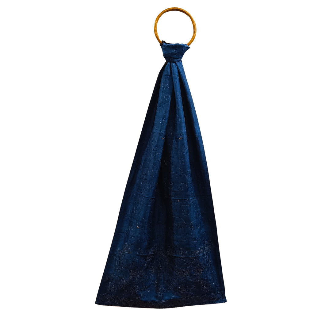 Blue & Black Silk Reversible Stole