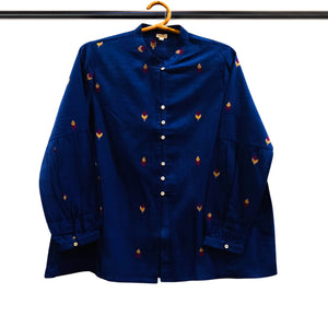Blue Long Sleeve Jamdani Motif  Top