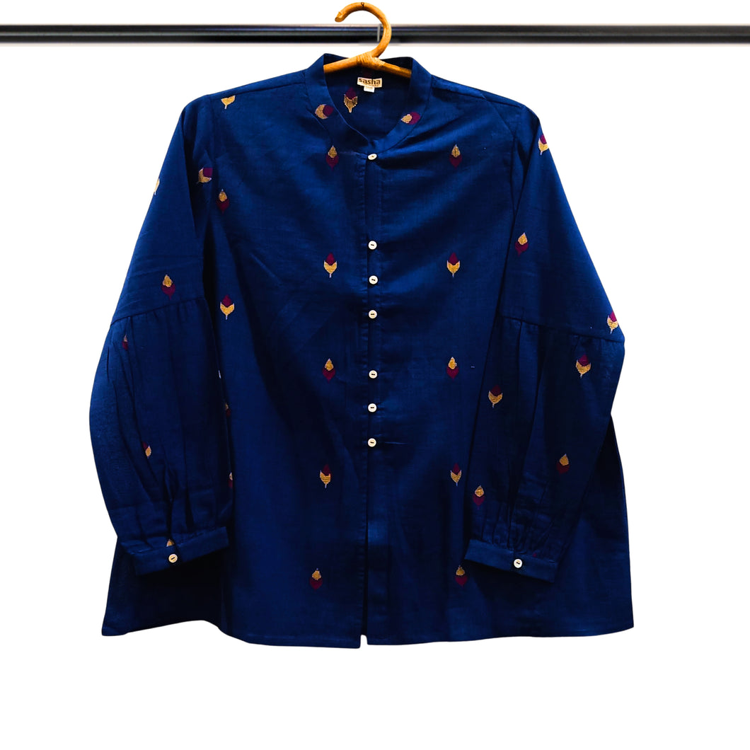 Blue Long Sleeve Jamdani Motif  Top