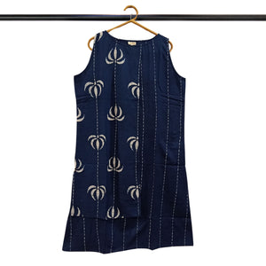 Navy Blue Lotus Design Sleeveless Dress