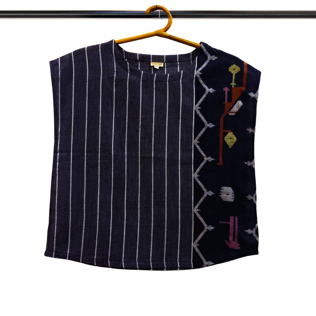 Blue Stripes Jamdani Border Top