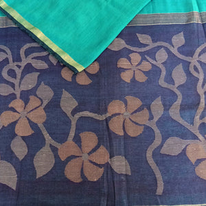 Blue Tussar Matka Silk Saree With Blouse Piece