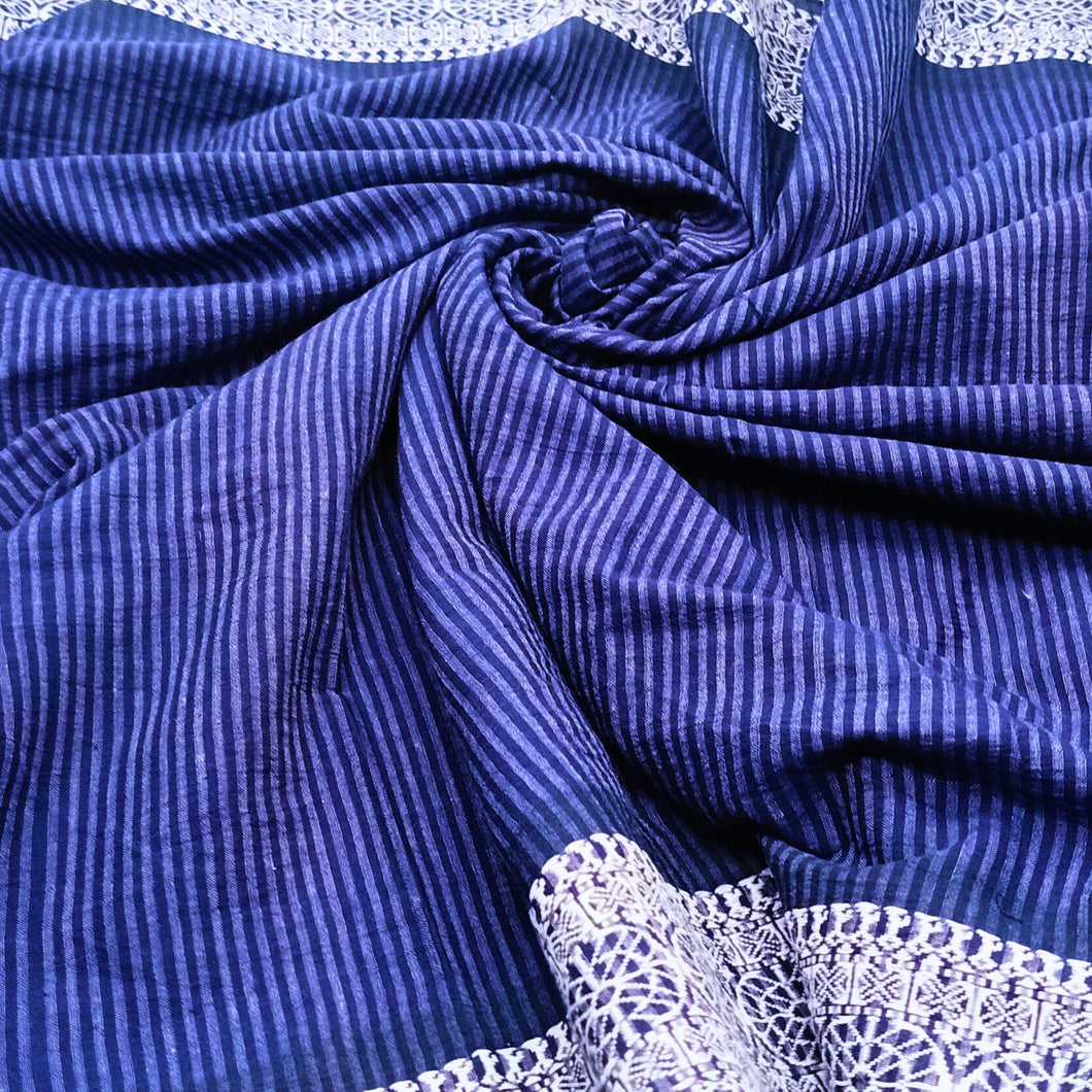 Blue & White Stripes Woven Border Fabric