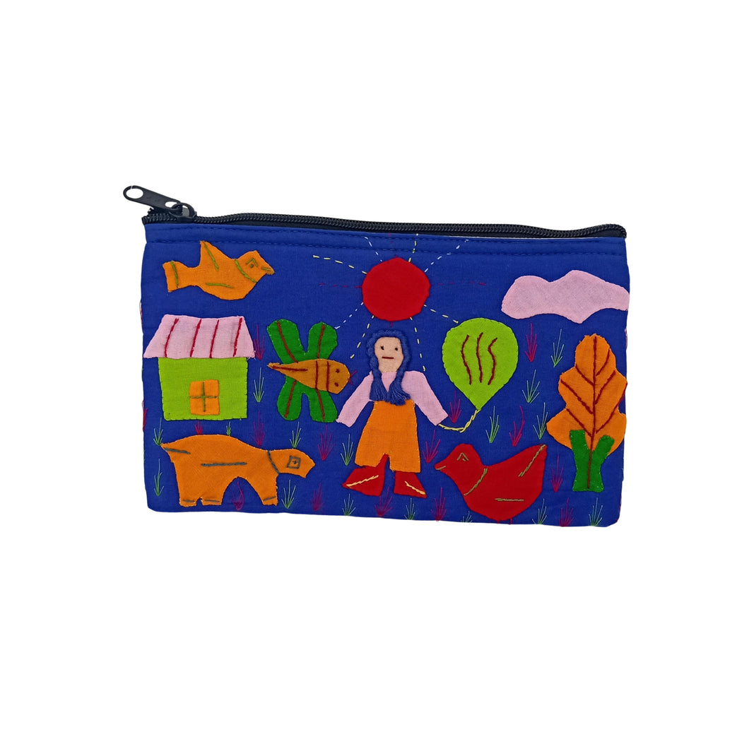Blue With Muliticolour Applique Purse
