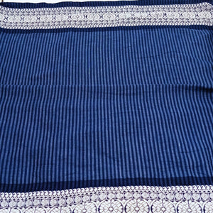 Blue With Stripes Woven Border Fabric