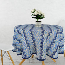 Load image into Gallery viewer, Blue Zig Zag Printed Table Cloth
