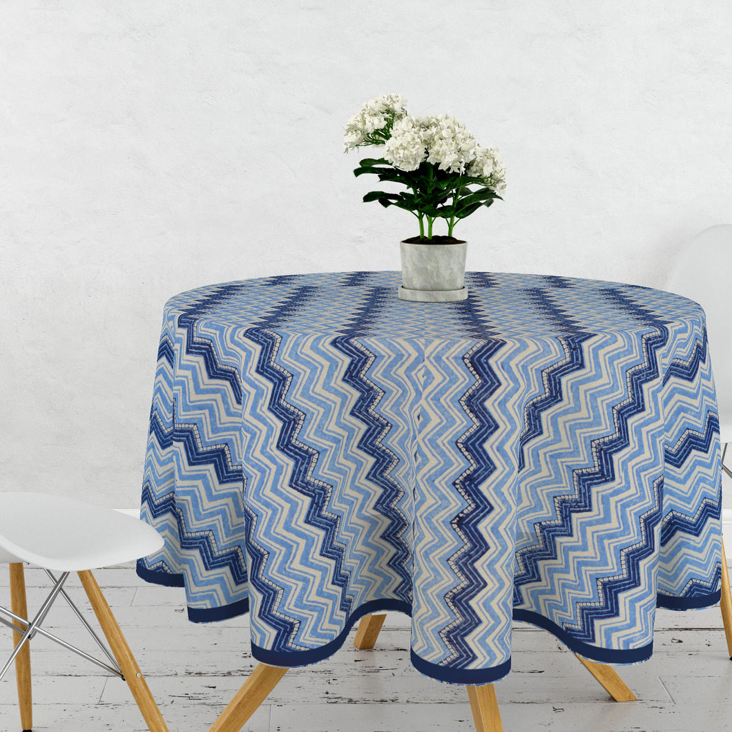 Blue Zig Zag Printed Table Cloth