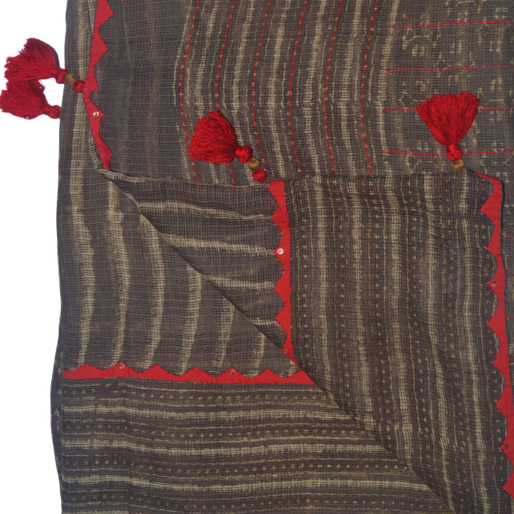 Brown With White Stripes Kota Saree