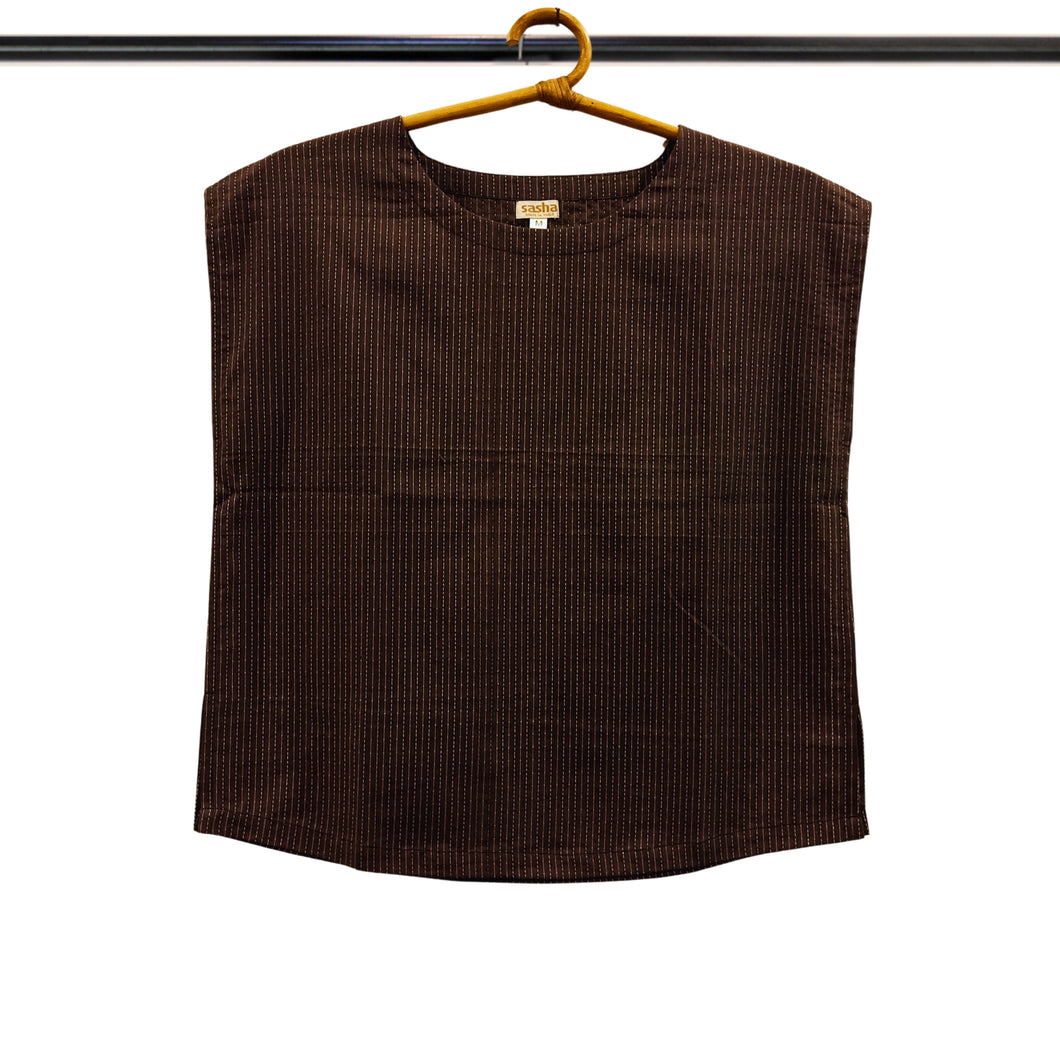 Dark Brown Run Stitched Short Top