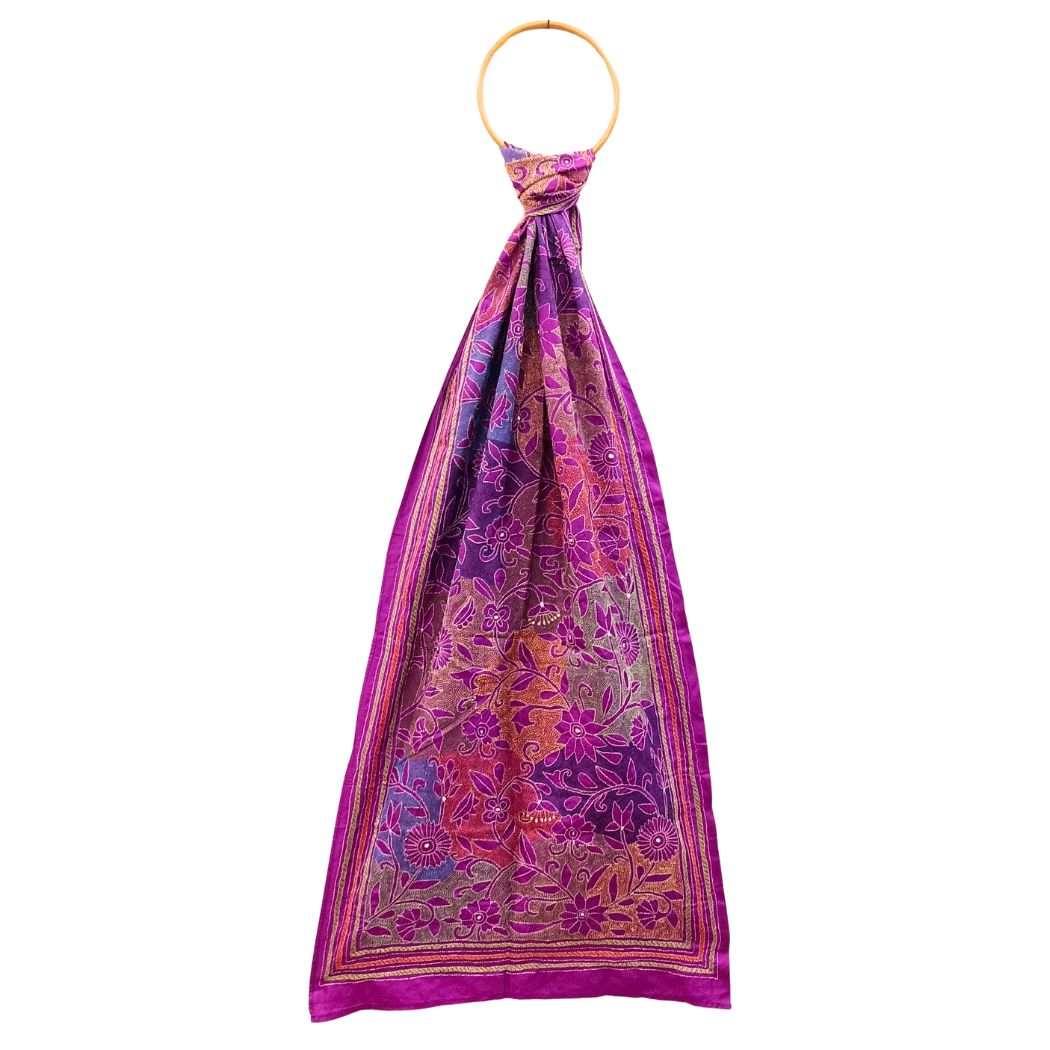 Dark Pink Colour Base Kantha Stitched Stole